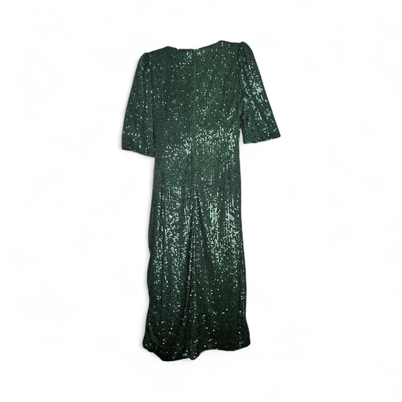 CALVIN KLEIN Green Sequins VNeck Holiday 3/4 Sleeves Dress Size 6 BNWT - Picture 3 of 9